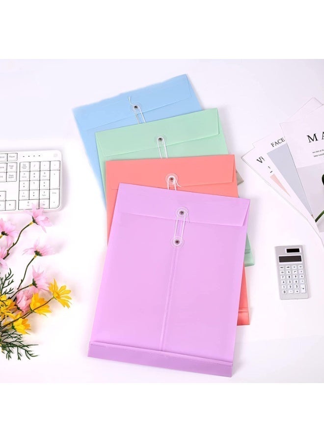 ChicAbode A4 Folder 8pcs, Plastic Expandable Envelope Document Bag with String Tie Closure, Large Capacity Information Bag Stationery Tools Organization for Home Office School (4 Colors) - Image 3